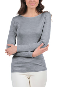 Camiseta de manga larga para mujer de seda y lana merino de lujo EGI® (85 % lana, 15 % seda). Fabricada con orgullo en Italia. (1411)