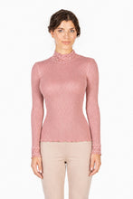 Laden Sie das Bild in den Galerie-Viewer, EGI Exclusive Collections Merino Wool Blend Top Mock Neck Lace Trim Long Sleeves. Proudly Made in Italy (304)