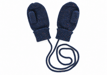 Laden Sie das Bild in den Galerie-Viewer, TITTIMITTI Stardust navy 100% cashmere baby and kids’ mittens with colored flecks, separate thumbs, ribbed cuffs and connecting string, 1 pair