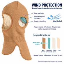 Laden Sie das Bild in den Galerie-Viewer, Kids 100% Virgin Wool Balaclava with Organic Cotton Lining