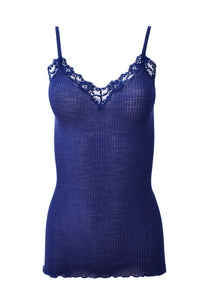 EGI Luxury Wool Silk Camisole Spaghetti Straps with Lace Trim. Proudly Made in Italy.