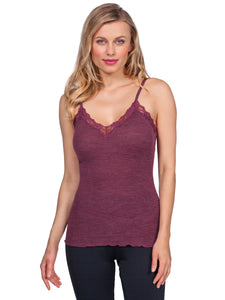 EGI Luxury Wool Silk Camisole Spaghetti Straps with Lace Trim. Proudly Made in Italy.