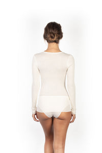 EGi Luxury Wool Silk Long Sleeve Top with Lace Trim. Proudly Made in Italy.