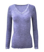 Load image into Gallery viewer, EGi Luxury Wool Silk Long Sleeve Top with Lace Trim. Proudly Made in Italy.