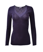 Load image into Gallery viewer, EGI Luxury Merino Wool Silk Women&#39;s Macramé Trimmed Long Sleeve T-Shirt . Proudly Made in Italy.