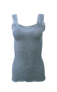 EGi Luxury Wool Silk Lace Trim Tank Top. Proudly Made in Italy.
