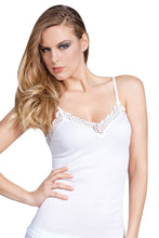 Load image into Gallery viewer, EGI Luxury 100%&quot;Filo di Scozia Cotton Women&#39;s Camisole Tank with Lace Trim. Proudly Made in Italy.