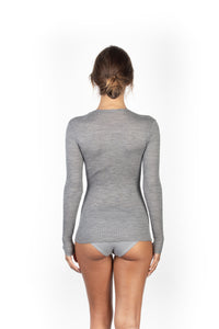 EGI Exclusive Collections Women's Merino Wool Blend Lace-Trimmed Long Sleeves T-Shirt. Proudly Made in Italy.