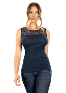 Blusa de mezcla de lana merino con ribete de tul exclusiva de EGI. Fabricada con orgullo en Italia.
