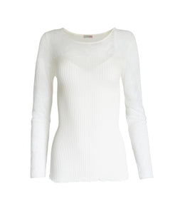 EGI Exclusive Collections Merino Wool Blend Top with Tulle Trim. Proudly Made in Italy.