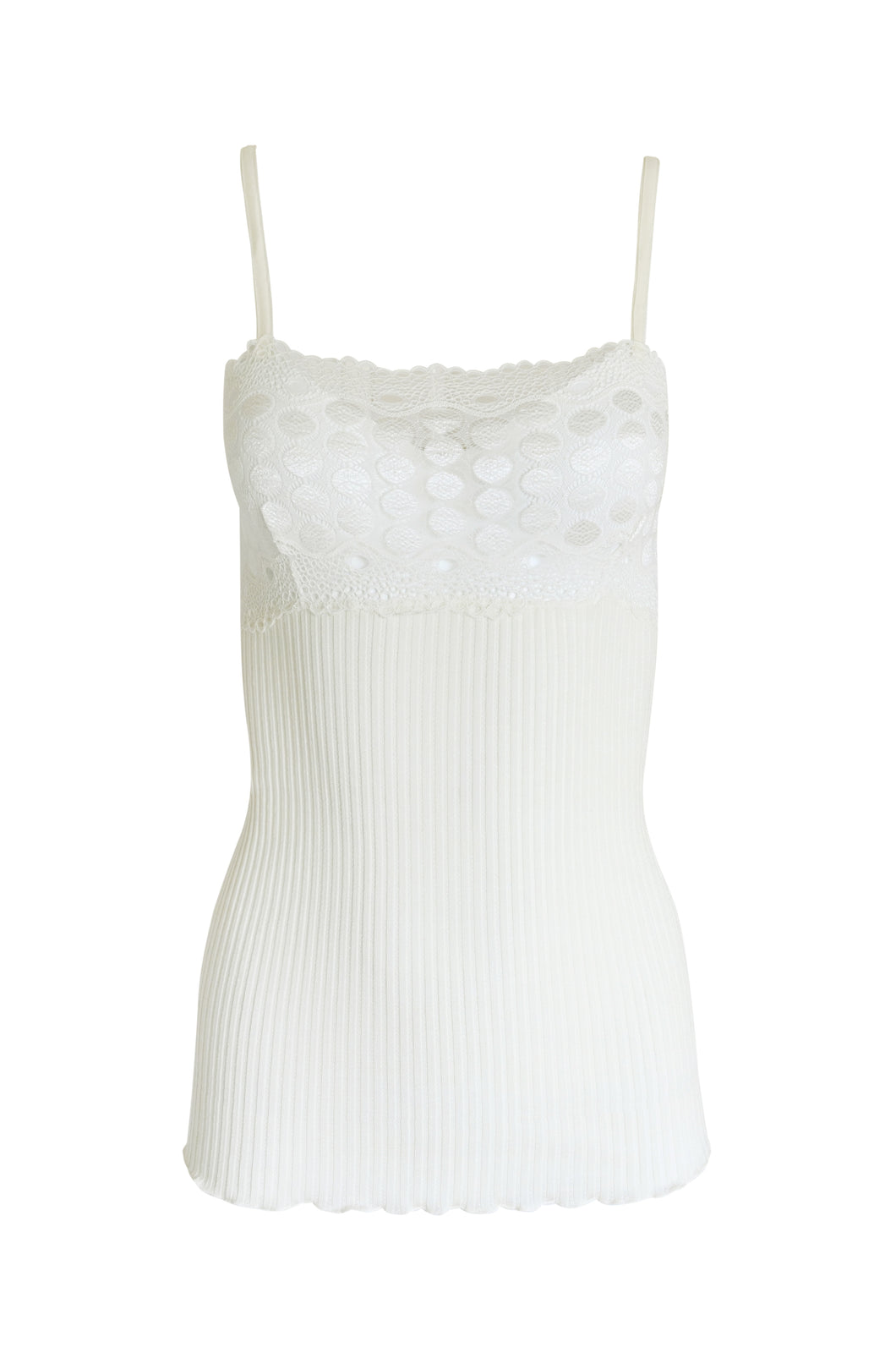 EGI Exclusive Women's Merino Wool Blend Spaghetti Straps Lace-Trimmed Camisole. Proudly Made in Italy.