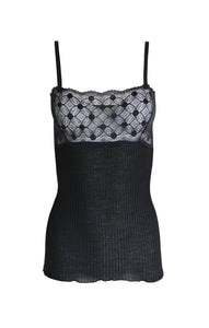 EGI Exclusive Women's Merino Wool Blend Spaghetti Straps Lace-Trimmed Camisole. Proudly Made in Italy.