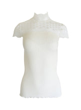 Load image into Gallery viewer, EGI Exclusive Merino Wool Blend Top Mock Neck Lace Trim Short Sleeves. Proudly Made in Italy.