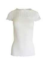 Load image into Gallery viewer, EGI Exclusive Merino Wool Blend Top Lace Trim Short Sleeves. Proudly Made in Italy.