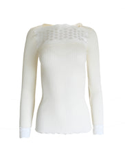 Load image into Gallery viewer, EGI Exclusive Merino Wool Blend Top Lace Trim Long Sleeves. Proudly Made in Italy.