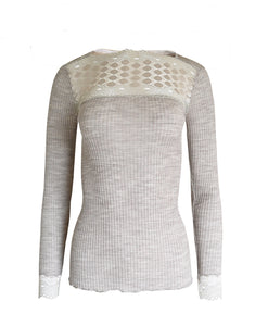 EGI Exclusive Merino Wool Blend Top Lace Trim Long Sleeves. Proudly Made in Italy.