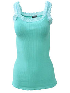 BASIC COTTON Free Spirit Premium Quality 100% Cotton Women's Lace Trim Tank Top Made in Italy