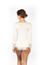 Load image into Gallery viewer, Mare Luxury Merino Wool Blend Women&#39;s Lace -Trimmed Long Sleeved Top (S - XL). Proudly Made in Italy.