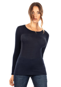 EGI Exclusive Collections Women's Modal Cashmere Blend Long Sleeves Scoop Neck Top. Proudly Made in Italy.