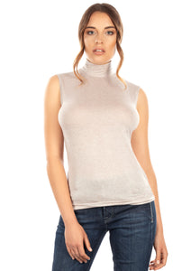 EGI Exclusive Collections Women's Modal Cashmere Blend Mock Neck Sleeveless Top. Proudly Made in Italy.