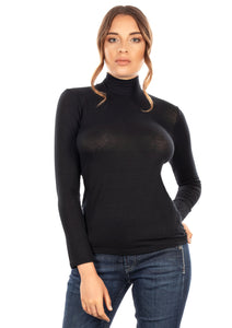 EGI Exclusive Collections Women's Modal Cashmere Blend Mock Neck Long Sleeves Top. Proudly Made in Italy.