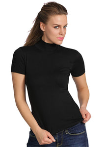 BASIC COTTON Free Spirit プレミアム品質コットン レディース タートルネック 半袖シャツ イタリア製