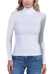 Blusa de cuello alto de manga larga para mujer de modal de lujo EGI. Fabricada con orgullo en Italia.