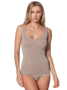 Camiseta sin mangas de lujo EGI para mujer confeccionada en modal. Orgullosamente fabricada en Italia.