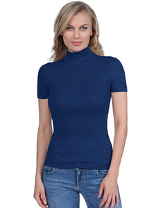 BASIC COTTON Free Spirit Premium Quality Cotton Women's Turtleneck Short Sleeve Shirt Made in Italy