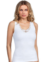 Load image into Gallery viewer, MaRe Premium Quality Cotton Wool Blend Women Tank Top with Macramé Lace. Proudly Made in Italy.