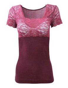 Mare Luxury Merino Wool Blend Women's Top with Lace. Proudly Made in Italy.