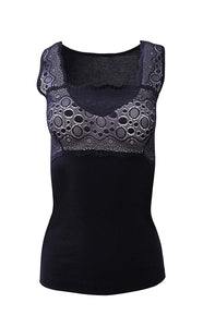 Mare Luxury 100% Mako Cotton Women's Lace-Trimmed Tank Top. Proudly Made in Italy.