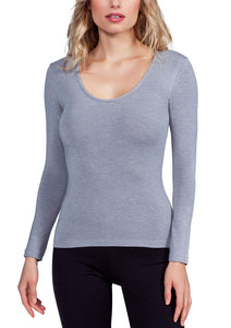 Camiseta de manga larga para mujer de modal de lujo EGI. Fabricada con orgullo en Italia (cuello redondo profundo).