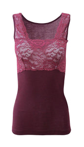 Mare Luxury Merino Wool Blend Women's Lace -Trimmed Tank Top (S - XXL). Proudly Made in Italy.
