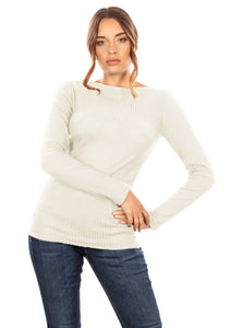 EGI Exclusive Collections Merino Wool Blend Boat Neck Top with Long Sleeves. Proudly Made in Italy.