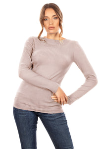 EGI Exclusive Collections Merino Wool Blend Boat Neck Top with Long Sleeves. Proudly Made in Italy.