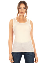 Load image into Gallery viewer, EGI Exclusive Collections Merino Wool Blend Tank Top with Tulle Trim. Proudly Made in Italy.