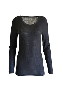 EGI Exclusive Collections Merino Wool Blend Tulle Trim Top with Long Sleeves. Proudly Made in Italy.
